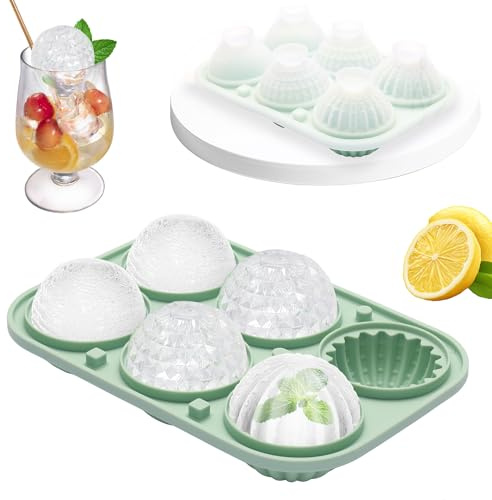 Luxoraiova Eiswürfelform Silikon, 6 Mulden Große Eiswürfelform Rund, Wiederverwendbar Eiswürfelbehälter mit Deckel und Trichter, BPA Frei, für Eis, Whiskey, Cocktail, Saft(Grün)