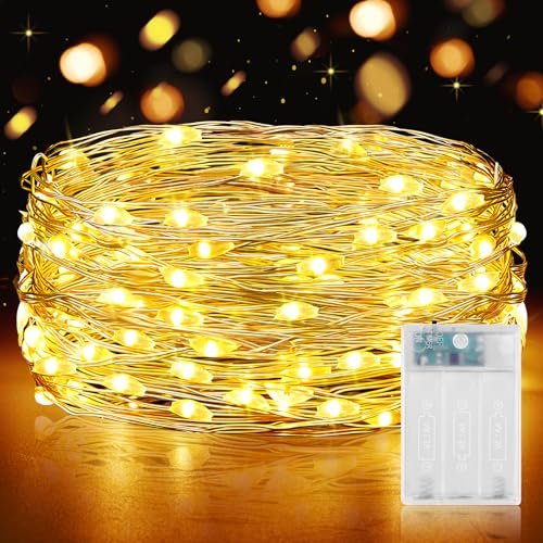 Forepin Guirnalda Luces Pilas, 5M 50LED Luces LED Pilas con Temporizador, Cadena Luces LED de Alambre para Decorar Dormitorios, Navidad Guirnalda Jardín, Fiestas, Halloween, Bodas