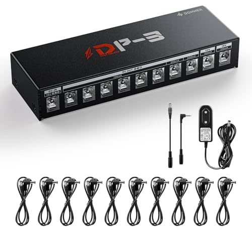 Donner DP-3 Alimentation pour pédales d’effet guitare avec 10 sorties DC isolées pour pédales 9V/12V/18V (100mA/300mA/500mA)