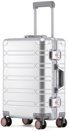 All Aluminium Hartschale Trolley Koffer Handgepäck Mit Rädern Und Schloss, Alles Metall Aufgegebenes Gepäck Hartschalenkoffer, Hartschalenkoffer Rollkoffer Für Reisen Business (Silber, 51CM-44L)
