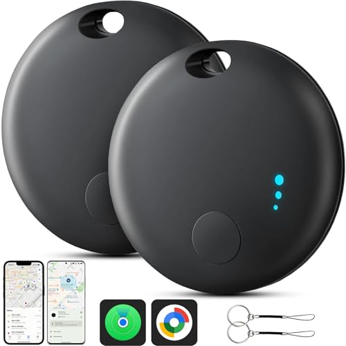 Air Traceur Android ou iOS, 2PCS Système Double Localisateurs D’Objets Bluetooth Fonctionne avec Apple/Google Find My, Smart Tracker pour Clés, Bagages, Batterie Remplaçable