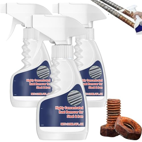 Removedor De Oxido Altamente Concentrado, 120 Ml/4 Oz, Multi-purpose Anti-Rust Spray for Car, Highly Concentrated Steel Rust Remover for Steel & Iron, Permanent Metal Protection (3Pcs)