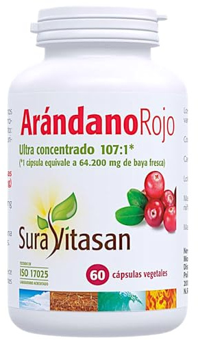 Sura Vitasan Arándano Rojo 600mg 60 Cápsulas Vegetales - Extracto Ultra Concentrado con Alta Densidad de PACS - Bienestar Urinario y Prevención de Cistitis - Antioxidante Natural