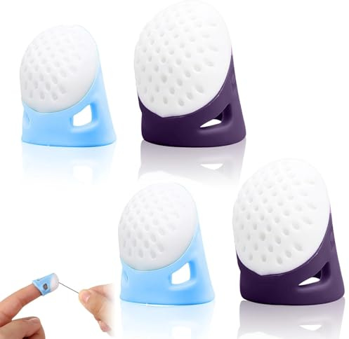 4Pcs Thimbles for Hand Sewing - Silicone Thimble Finger Protectors, Quilting DIY Hand Embroidery Needlework Patchwork, Durable Sewing Supplies, Blue & Purple