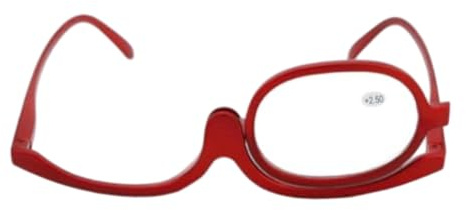 Otbushit Gafas de maquillaje con lupa abatible 2 en 1 con marco de PC liviano, estuche de viaje portátil +2.50 (rojo perlado)