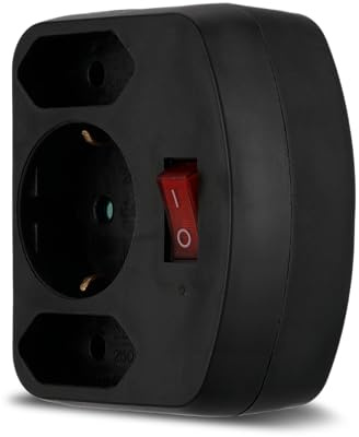 REV Steckdosenadapter - Mehrfachsteckdose 3-Fach mit Schalter & erhöhtem Berührungsschutz - 2X Eurosteckdose, 1x Schutzkontakt, schwarz