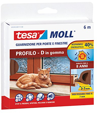 Tesa 05393-00111-00 Gummidichtung für Fenster und Türen, D-Profil, Braun