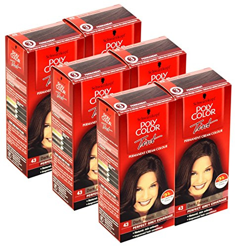 6x Schwarzkopf Poly Color Permanent Hair Colour Dark Brown 43