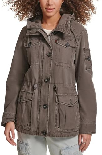Levi's Women's Cotton Four Pocket Hooded Field Jacket, grey, Large