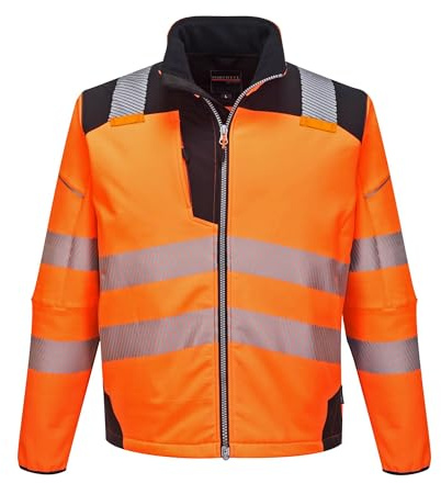 Portwest T402 PW3 Hi-Vis Softshelljacka Reflekterande Vindtät Hög Synlighet | Orange/Svart, L, EN ISO 20471, UPF 40+, Normal Passform, Lång Ärm, 2 Fickor, Sidofickor med Dragkedja, Justerbar Fåll, Vinter