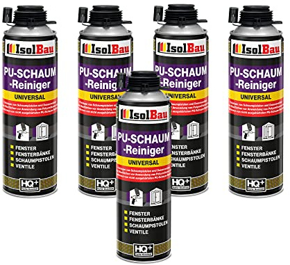 Isolbau Lot de 5 flacons de 500 ml de nettoyant pour mousse de polyuréthane, nettoyant pour pistolets à mousse, nettoyants, dégraissants, valves et surfaces