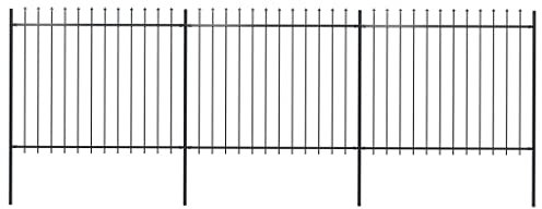 vidaXL Gartenzaun mit dekorativen Speerspitzen Schmuckzaun Metallzaun Zaun Zaunelemente Stahlzaun Gitterzaun Zaunfeld Tor Stahl 5,1x1,5m Schwarz
