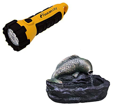 XBrand GE2215FTNA Fish Spitter Water Fountain, Outdoor Garden Yard, Lawn, Porch Décor, 12 Inch Tall, Bronze and Grey