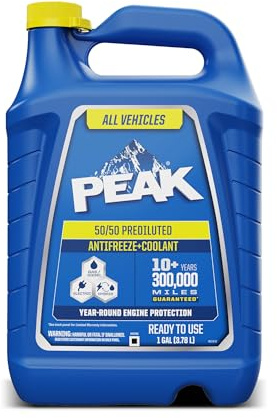 PEAK All Vehicles 50/50 Prediluted Antifreeze and Coolant for All Engine Cooling Systems, Long-Lasting Yellow Engine Coolant/Antifreeze for Year-Round Engine Protection, 1 Gal.