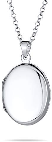 Bling smycken enkel enkel kupol oval cirkel traditionell minnessak .925 silver halsband hänge personlig gravyr foto medaljong för kvinnor tonåringar håller bilder liten medium stor, En storlek, Metall
