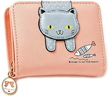 Spldsun Mini Portefeuille Mignon, Bande Dessinée de Chat Fille Porte-Monnaie, Porte-Monnaie en Cuir avec Fermeture ÉClair, Cadeaux Mignons pour Les Filles(Rose)