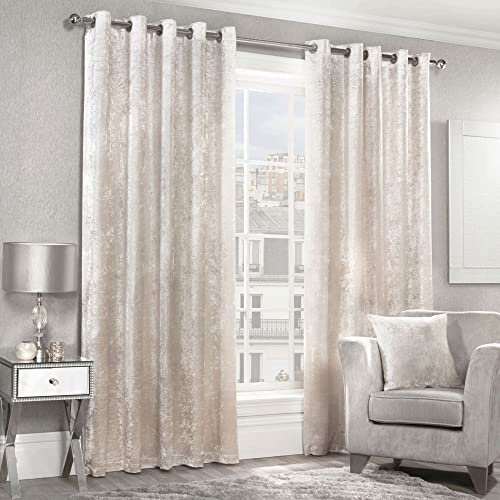 Alan Symonds Home CRUSHED VELVET Lined Eyelet/Ring Top Curtains Pair cream 90 width x 90 width