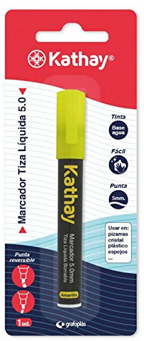 Kathay 86212660 Pennarello a gesso liquido, cancellabile, giallo, punta 5 mm, inchiostro a base d'acqua, punta reversibile, perfetto per lavagne, vetro, plastica o specchi