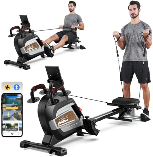 pooboo Magnetisches Rudergerät, Rudergerät für Zuhause mit Kombinationskraftübung, Leises Magnetrudergerät mit 14 Widerstandsstufen, Tablet-Halterung, klappbarer Ruderer für Heimgebrauch, Bis 163,3 kg