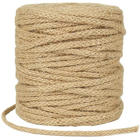 tenn well 5mm Jute Rope, 50M Thick Braided Garden Twine Jute String for Gardening, Bundling, Cat Scratcher, Decorating (Brown)