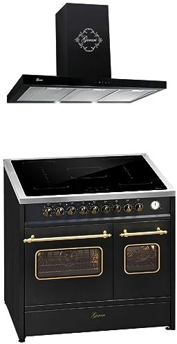 GURARI Induktions-Standherd E 913 DF RU BL+GCH 462 BL 9 Prime, Retro Elektro Standherd, Range Coocker mit FLEX Induktion+Dunstabzugshaube 90 cm