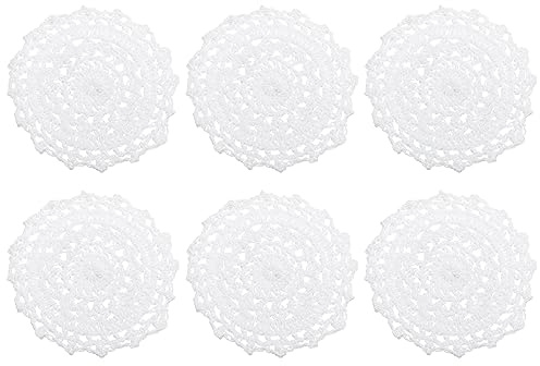 QUARKZMAN Tela Posavasos, 6uds 4 - Algodón Tejido Crochet Tapetes, Encaje Bordado Copa Alfombra con Floral Patrón para Boda Fiesta Decoración (Blanco)