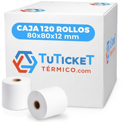 Papel Térmico 80x80x12 mm 120 Rollos para Impresora TPV Tickets y Datáfonos | Compatible con cajas registradoras sumadoras comercio hostelería impresión nítida corte limpio uso profesional sin Bisfenol A