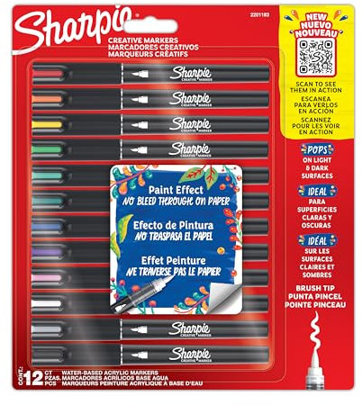 Sharpie Creative Marker Acryl-Farbstifte | Wasserbasierte Farbmarker mit Pinselspitze | Schulsachen | gemischte Farben | 12 Stück