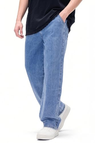 GINGTTO Baggy Jeans Gamba Larga da Uomo Loose Fit Denim Larghi Pantaloni Wide Leg Blu 32