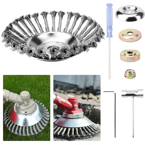 Profi Unkrautbürste Freischneider, 25,4mm Bohrung Unkraut Entferner Gerät Trimmerkopf, Freischneider mit Unkrautbürste,Wildkrautbürste für Motorsense Rundbürste 200 x 25,4 mm mit Zubehör, PROBAUWERK