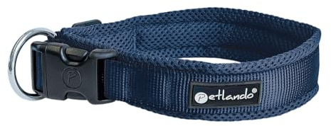 Petlando Mesh Hundehalsband – leicht, atmungsaktiv, weich mit Mesh gepolstert, stufenlos verstellbar, robust & strapazierfähig mit O-Ring – Halsband Hund L 50-55cm, Navy