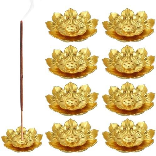 8-delad rökelsehållare, lotus rökelsehållare, brännare för rökelsebrännare, dofttillbehör av zinklegering, anti-aska spill för rökelsepinnar/spolar/koner, rumsdoft, yoga, spa (Glod)