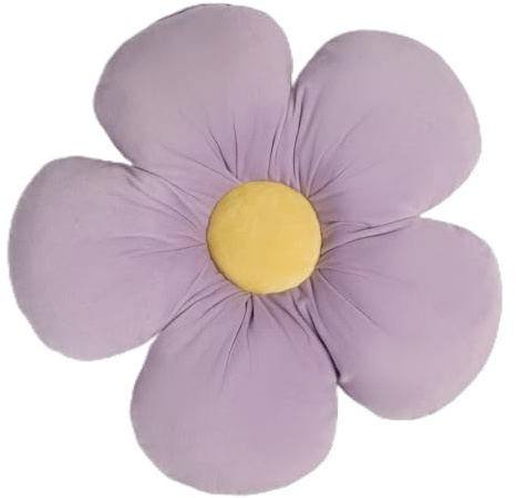 OHS Back Pillow for Bed Flower Shaped Scatter Cushion, Soft Cosy Fabric Unique Flower Shape Design Decorative Cushion for Livingroom Bed Sofa, Lilac/Yellow - 40cm