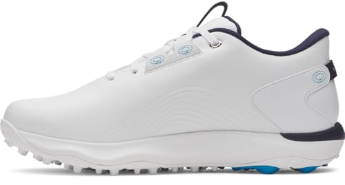 Under Armour Drive Fade 2 - Tenis de golf sin pinchos para hombre, (100) Blanco/Blanco/Plateado Metálico, 7.5