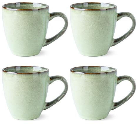 GBhome Ceramic Coffee Mugs Set of 4, 12oz Stoneware Coffee Mugs Set for Dad Mom Women Men, Light Weight Ceramic Coffee Cups for Latte/Tea/Beer/Hot Cocoa, Dishwasher & Microwave Safe, Pastel Green