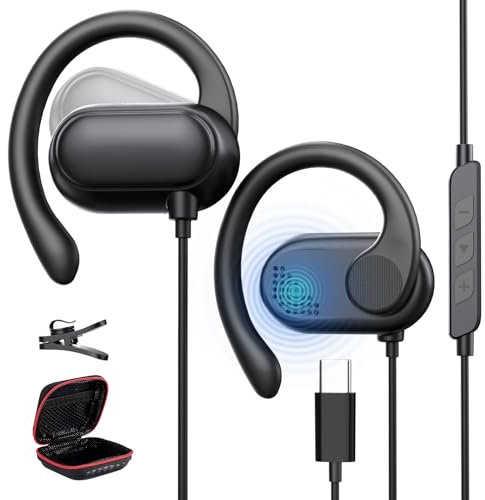 Auriculares abiertos USB C para Samsung S25 S24 Ultra S23 FE S22 A56 A36, auriculares deportivos con cable tipo C con ganchos ajustables para las orejas para iPhone 16 16E Pro Max Plus iPad 10 11