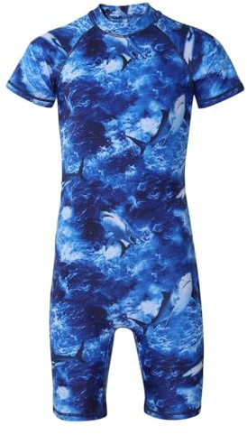 A2Z 4 Kids Boys Girls One Piece Swimming Costume Short Sleeve All in One Swimsuit Kids Colourful - SW Swimsuit 903 Shark 11-12