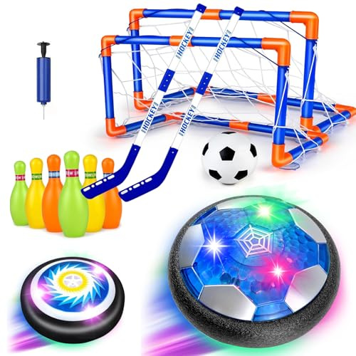 Foneso 3-in-1 Hover Soccer Ball, Kids Toddler Hockey Set with LED Lights,Indoor & Outdoor Toys for Kids, Soccer Gift for 3 4 5 6 7 8 9+ Year Old Boys Girls Birthday Gifts