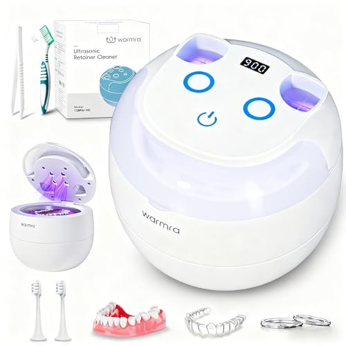 Ultrasonic Retainer Cleaner Machine, 45kHz Ultrasonic Cleaner for Dentures, U-V Light, 4 Modes for Retainer, Dentures, Aligners, Mouth Guards, Night Guards, Toothbrush Heads, Whitening Trays, Jewelry