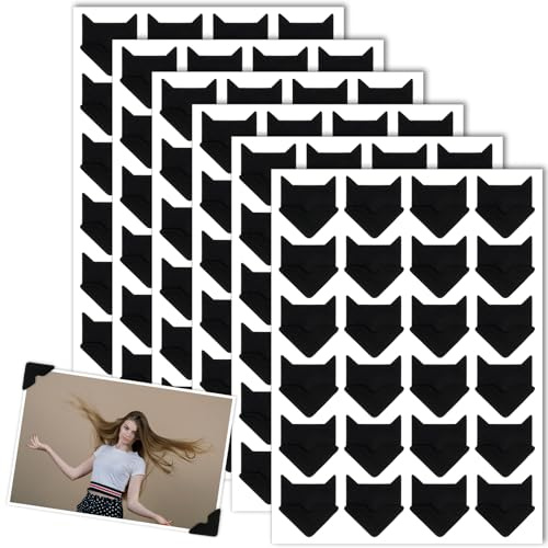 144 Stück/6 Blatt Fotoecken Selbstklebend,Fotoecken Aufkleber Selbstklebend Klebeecken für Fotos Fotoecke Schwarz Foto Klebepads Fotoalbum Kleber Bilder Randaufkleber für Sammelalben DIY (Schwarz)