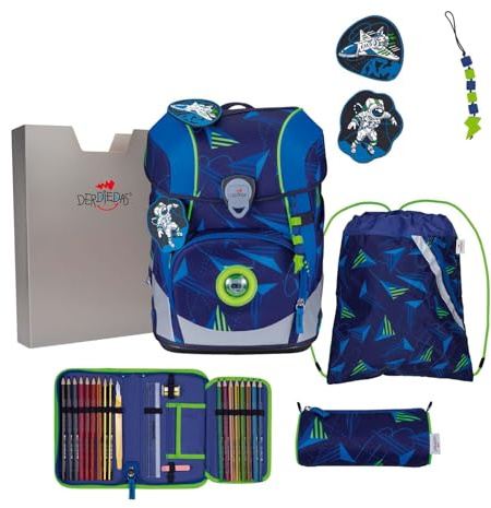 DerDieDas Schulranzen ErgoFlex Tiny LED Set 6-teilig Moon Mission blau