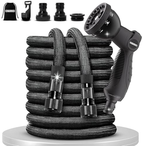 Manguera Jardin 30 metros – Manguera extensible 30 metros poliester 3750D Alta Densidad y Conectores Metalizados Universales 1/2, 3/4 – Enrollador Manguera Jardin Extensible