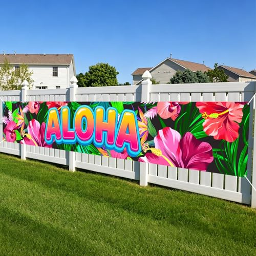 1 pieza de pancarta Aloha para decoración Luau, telón de fondo tropical hawaiano, suministros para fiestas de verano en la piscina, accesorios para fotomatón al aire libre, letrero