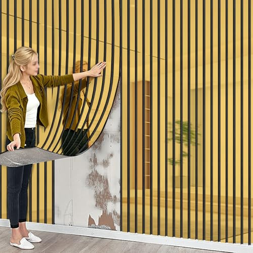 2Roll 6mm Thick 3D Stripe Gold Self-Adhesive Wallpaper, Peel and Stick Wallpaper, Mirror Reflective Effect, Foil Insulation Self Adhesive Wall Panel Sound Absorbing For Bedroom, Living Room 40cm*3m