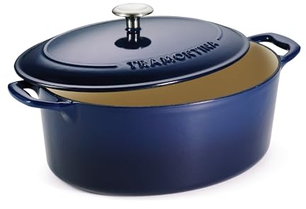 Tramontina Bestow Enameled Cast Iron Oval Dutch Oven Pot with Lid, Large 7-quart, Blue