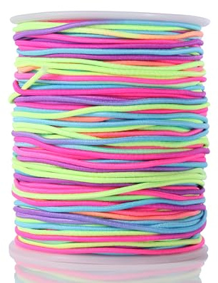 KONMAY Rubber Elastic Cord for Jewelry Making, 1 Roll 45 Meters 1.5mm Rainbow Round Stretchy String for Bracelets, Beading and Crafting