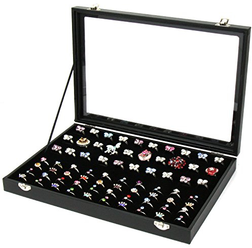 H&S Ring Box - Ring and Earring Storage Organiser - Bulk Ring Holder Jewellery Boxes & Organisers - Boxes for Jewelry Display Tray - Large Jewellery Box Organiser Storage Case