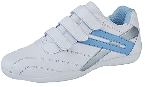 PDQ RAVEN Ladies Budget Touch Fastening Trainers White 3 Colours - White/Light Blue PU, Ladies UK 7 / EU 40