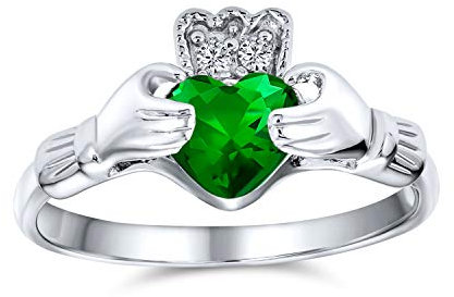 BFF Celtic Irish Freundschaft Versprechen AAA CZ Grün Simulierte Smaragd Hände & Herz Claddagh Ring Für Frauen Teenager .925 Sterling Silber