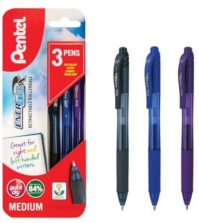 Pentel Energel-XBL107/3-ACV Triple Blister Pen, 0.7 mm - Black/Blue/Violet (Pack of 3)
